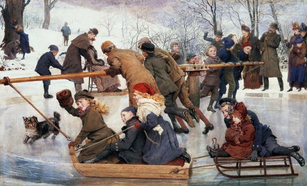 A Merry-Go-Round on the Ice, 1888 (w/c) de Robert Barnes