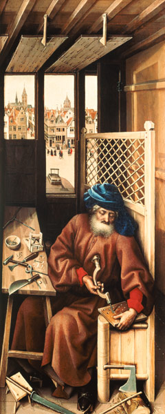 St. Joseph Portrayed as a Medieval Carpenter from the Merode Altarpiece c.1425 de Robert Campin