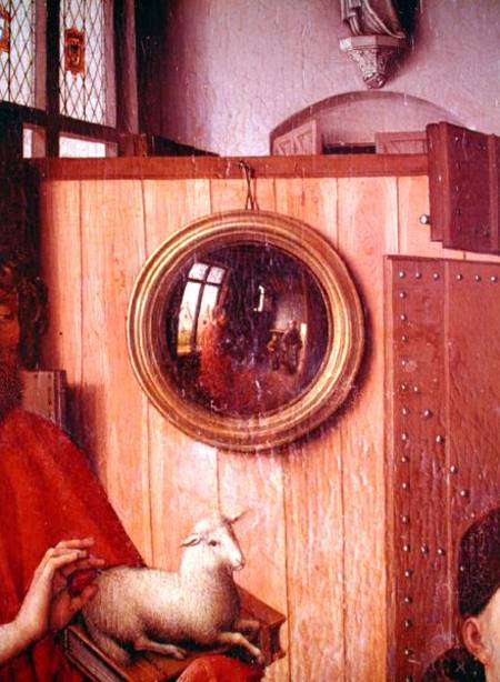 St. John the Baptist and the Donor, Heinrich Von Werl, from the Werl Altarpiece, detail of the mirro de Robert Campin