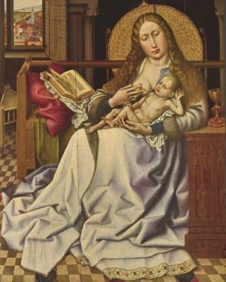 Madonna with the child in front of a screen de Robert Campin