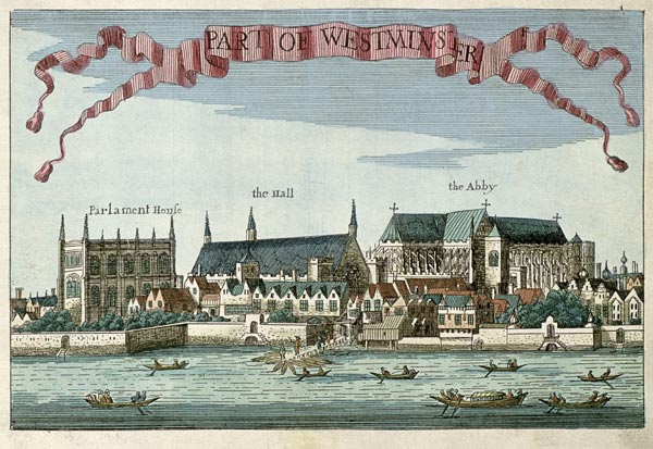 Westminster showing the Abbey, Hall and Parliament House, from ''A Book of the Prospects of the Rema de Robert Morden
