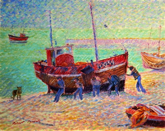 Launching a Fishing Boat, Hastings, Sussex  de Robert  Tyndall