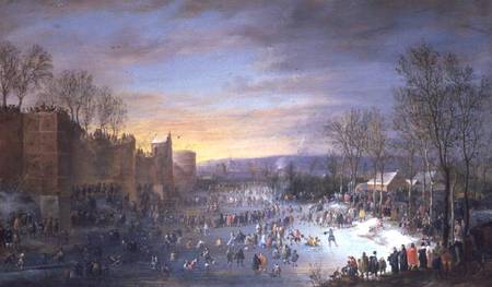 Ice Skating on the Stadtgraben in Brussels de Robert van den Hoecke