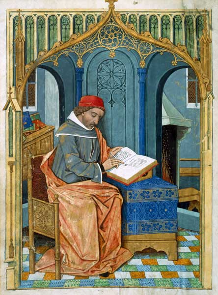 Ms Fr. Fv VI #1 fol.3v Matthaeus Platearius (d.c.1161) writing ''The Book of Simple Medicines'', c.1 de Robinet Testard