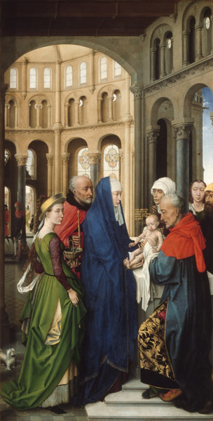 Dreikönigsaltar. Rechter Flügel: Darbringung im Tempel, um 1455. de Rogier van der Weyden