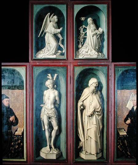 The Annunciation, St. Sebastian, St. Anthony the Great and the two Donors, panels from the reverse o de Rogier van der Weyden