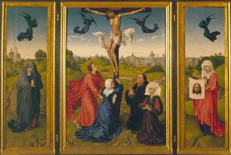 Crucifixion triptych with St. Mary Magdalene, St. Veronica and unknown Patrons de Rogier van der Weyden