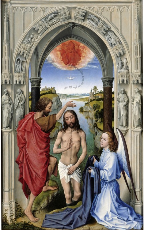 The Baptism of Christ (The Altar of St. John, middle panel) de Rogier van der Weyden