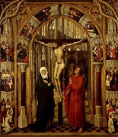 The crucified in a church portal, surrounded by sc de Rogier van der Weyden