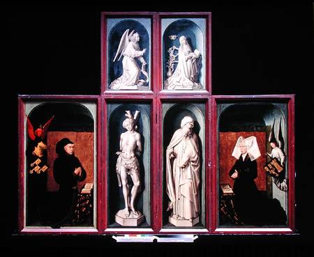 The Last Judgement when closed, depicting the donors Chancellor Nicholas Rolin and his Wife, Guigone de Rogier van der Weyden