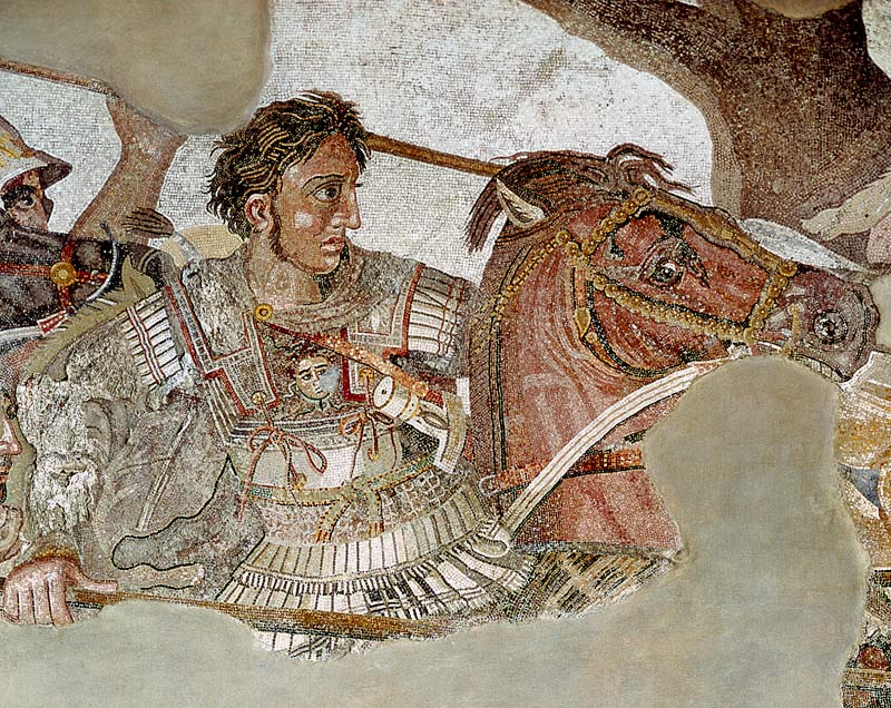 The Alexander Mosaic, detail depicting Alexander the Great (356-323 BC) at the Battle of Issus again de Roman