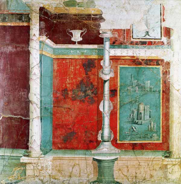 Architectural detail with a landscape, from Pompeii de Roman