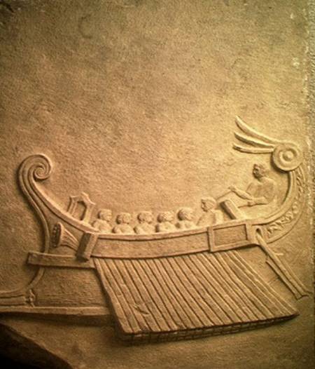 Carved tablet depicting a trireme de Roman