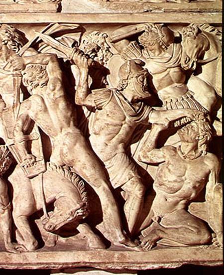 Detail of a sarcophagus depicting a battle between Romans and Galatians de Roman