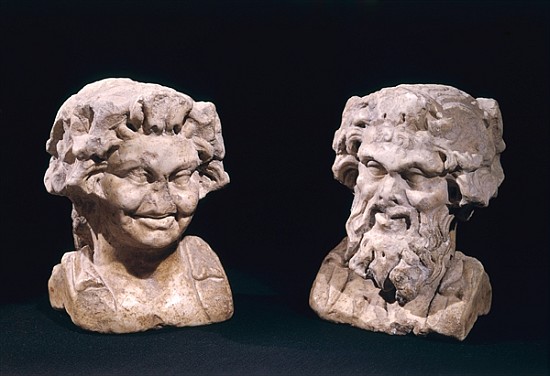 Head of Bacchus and a satyr from a hermatic pillar de Roman