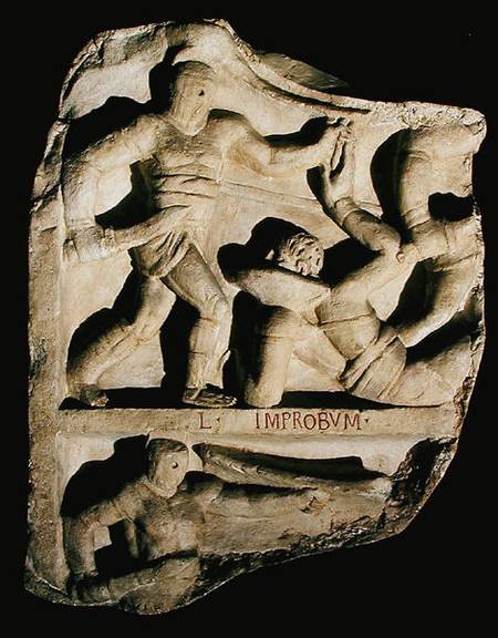 Relief depicting a samnite defeating a retiarius de Roman