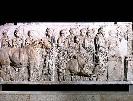 Sacrifice of a bull, a ram and a pig in honour of the God mars, frieze from the Altar of Domitius Ah de Roman