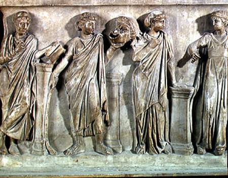 Sarcophagus of the Muses, detail of Clio, Thalia and Erato de Roman