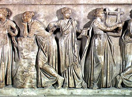 Sarcophagus of the Muses, detail depicting Calliope, Polyhymnia and Terpsichore de Roman