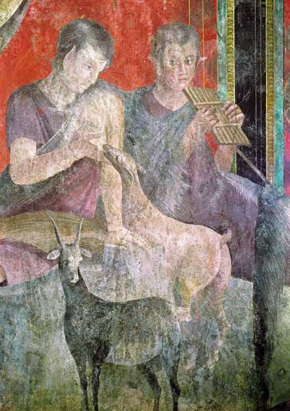 Satyr Playing the Panpipes and Nymph Breastfeeding a Goat de Roman