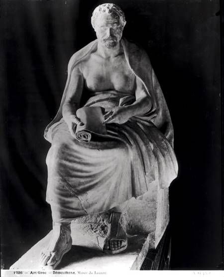Seated Philosopher, the head thought to be Demosthenes (384-322 BC) (added later) from villa Montalt de Roman