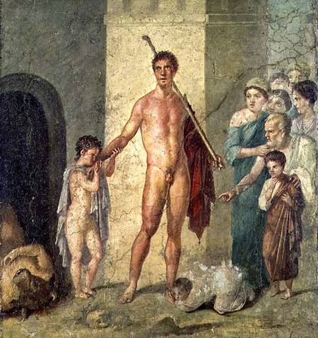 Theseus freeing children from the Minotaur, from the House of Gavius Rufus, Pompeii, 4th Pompeian st de Roman