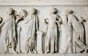 Sarcophagus of the Muses, detail of Thalia, Erato, Euterpe and Polyhymnia