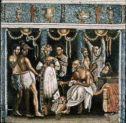 Actors rehearsing for a Satyr play, c.62-79 AD (mosaic) de Roman 1st century AD
