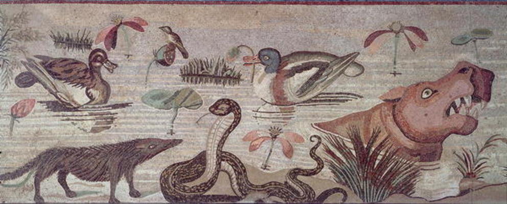 Nile Scene, detail of ducks, a snake and a hippopotamus, from the Casa del Fauno (House of the Faun) de Roman 1st century BC