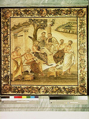 Plato conversing with his pupils, from the House of T. Siminius. Pompeii (mosaic) (see also 103401) de Roman 1st century BC