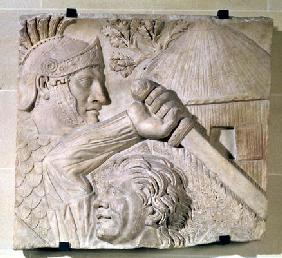 Relief depicting a Barbarian fighting a Roman legionary (stone)