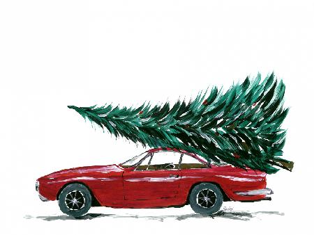 Eighties car carrying a Christmas tree