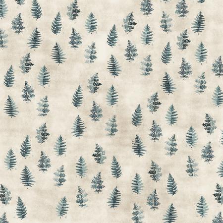 Teal watercolor ferns placed pattern