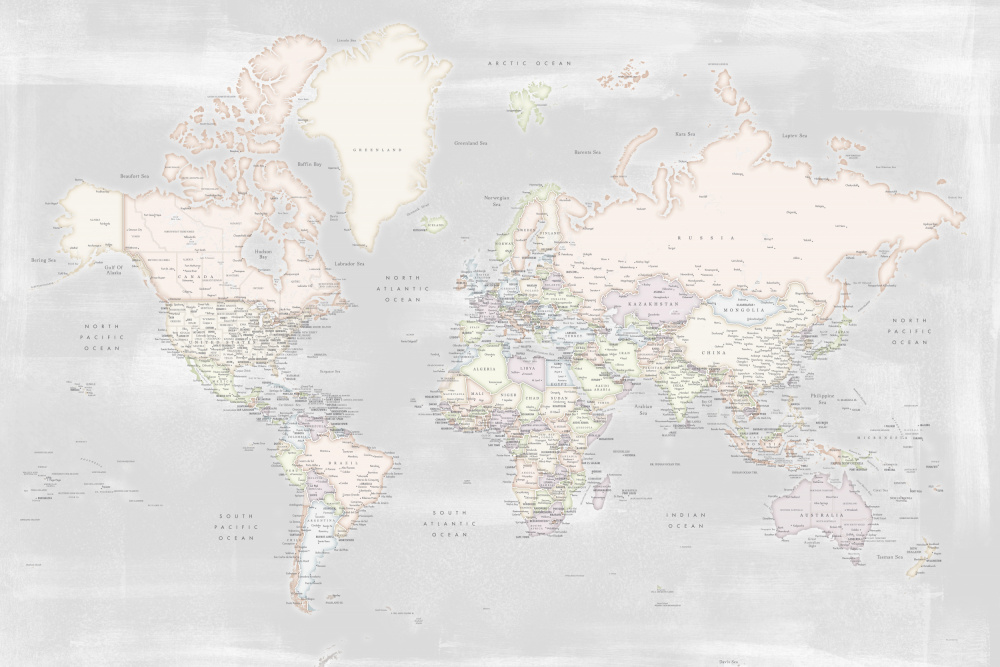 Detailed world map with cities, Maeli pastels de Rosana Laiz Blursbyai