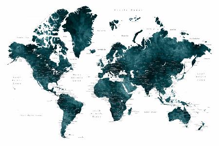 Dark teal world map with cities, Makani