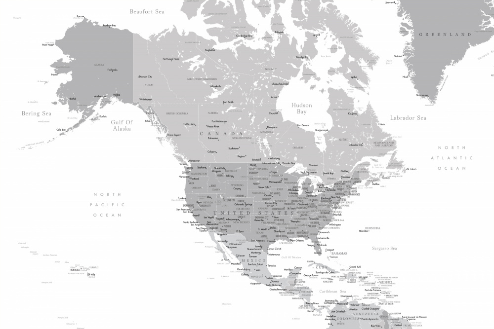 Gray map of North America with cities de Rosana Laiz Blursbyai