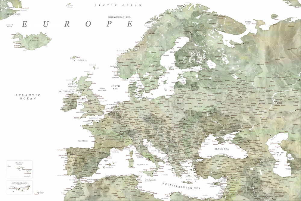 Green detailed map of Europe de Rosana Laiz Blursbyai