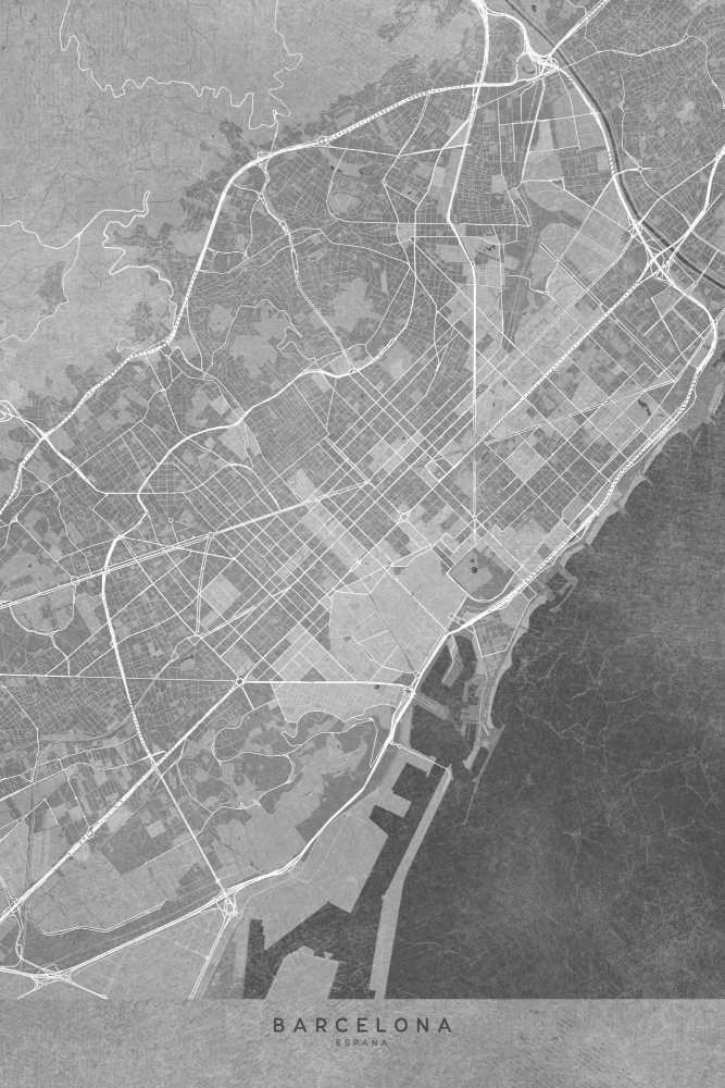 Map of Barcelona (Spain) in gray vintage style de Rosana Laiz Blursbyai