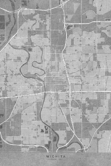 Map of Wichita (Kansas, USA) in gray vintage style