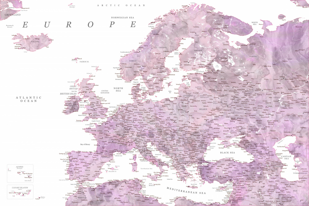 Purple detailed map of Europe de Rosana Laiz Blursbyai