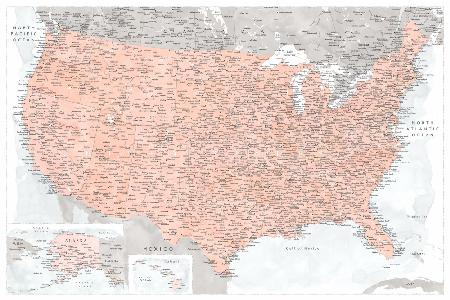 Highly detailed map of the United States, Lynette