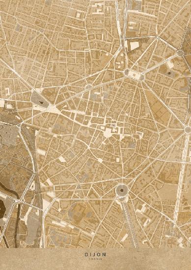 Sepia vintage map of Dijon downtown France