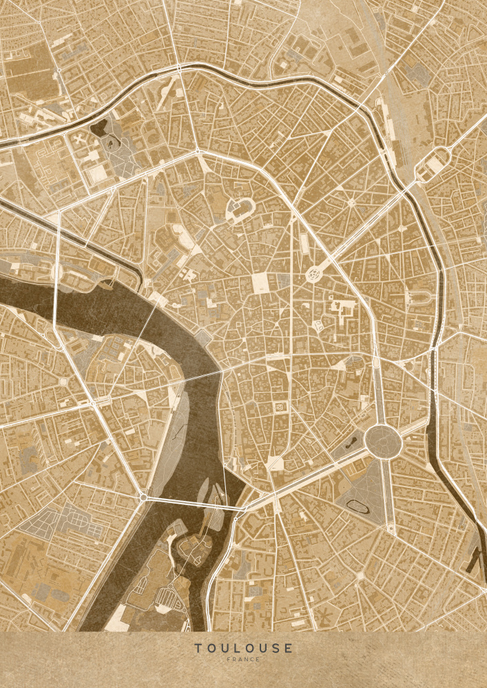 Sepia vintage map of Toulouse downtown France de Rosana Laiz Blursbyai