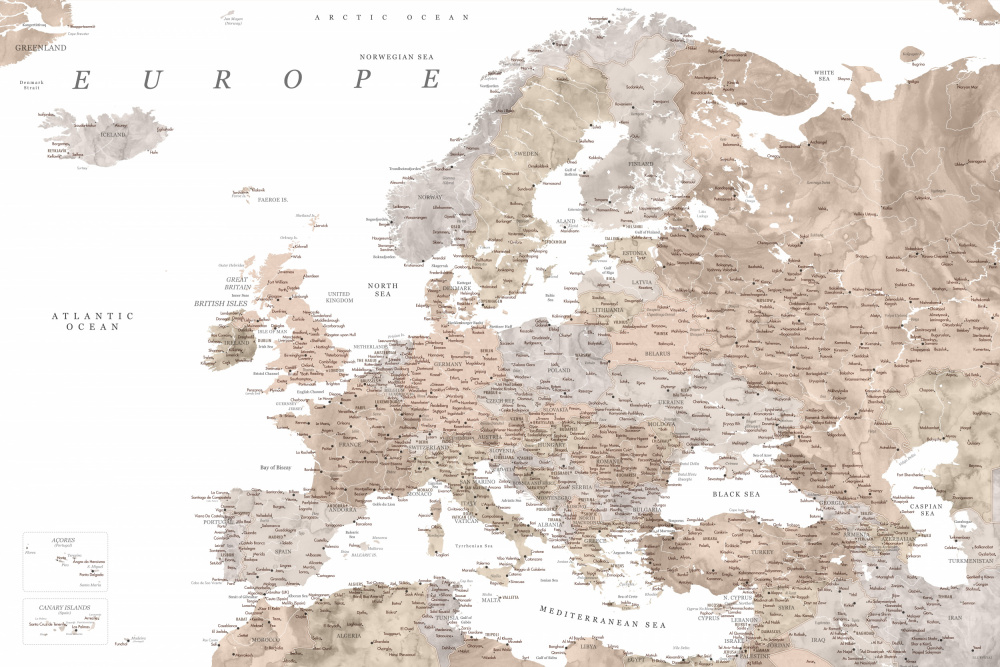 Taupe detailed map of Europe de Rosana Laiz Blursbyai