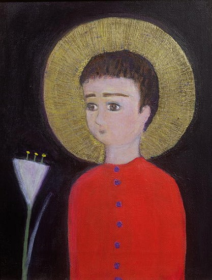 Boy with Lily, 2002 (acrylic and gold leaf on canvas)  de Roya  Salari