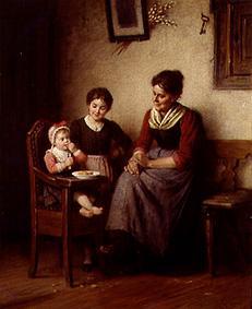 Mother with two children in the farmhouse parlour de Rudolf Epp