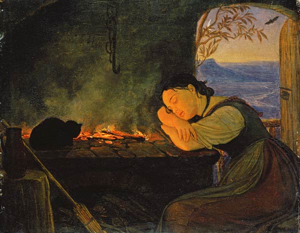 Girl Sleeping by the Fire de Rudolf Friedrich Wasmann