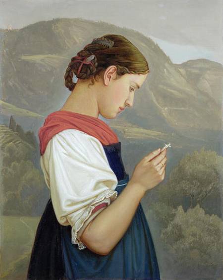 Tyrolean Girl Contemplating a Crucifix de Rudolf Friedrich Wasmann