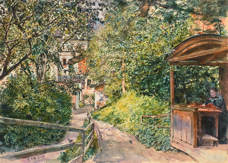 Luise alto in the arbor of the garden into gas tan de Rudolf von Alt