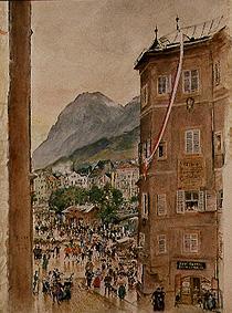 Street scene in Innsbruck. de Rudolf von Alt